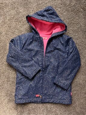 Billieblush Navy Dot Hooded Raincoat with Pink Lining